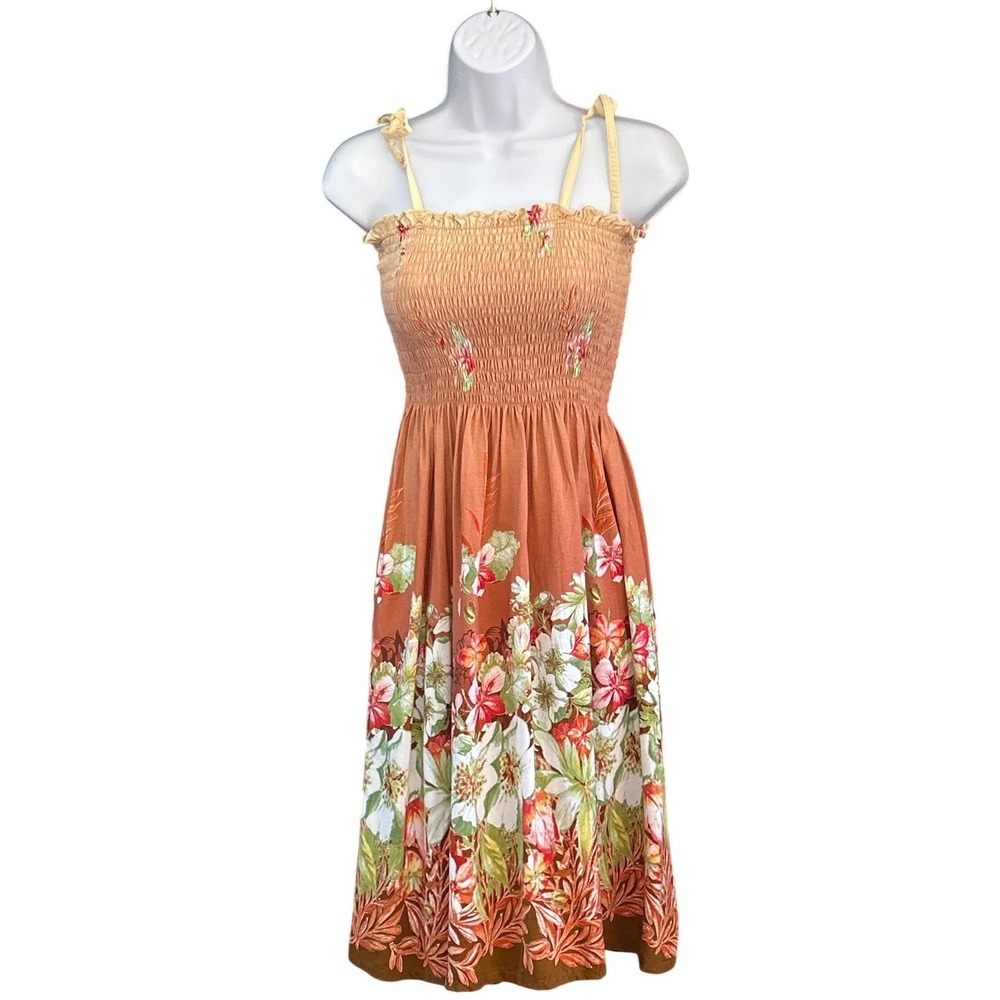 Vintage Hibiscus Collection Hawaii Sundress Tropical Floral Smocked Boho Resort